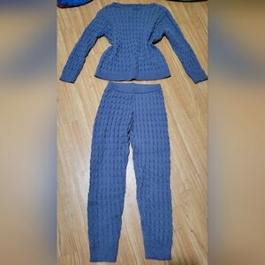 Womens Blue Slouchy Cable Knit Sweater/Pants 2-Piece Matching Lounge Set Size XL